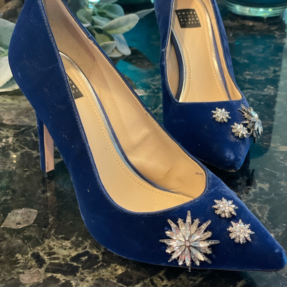 Blue Velvet Jeweled White House Black Market pumps